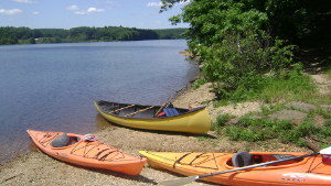 Kayaks on a beach