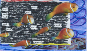 Tropical fish collage with blackout poem